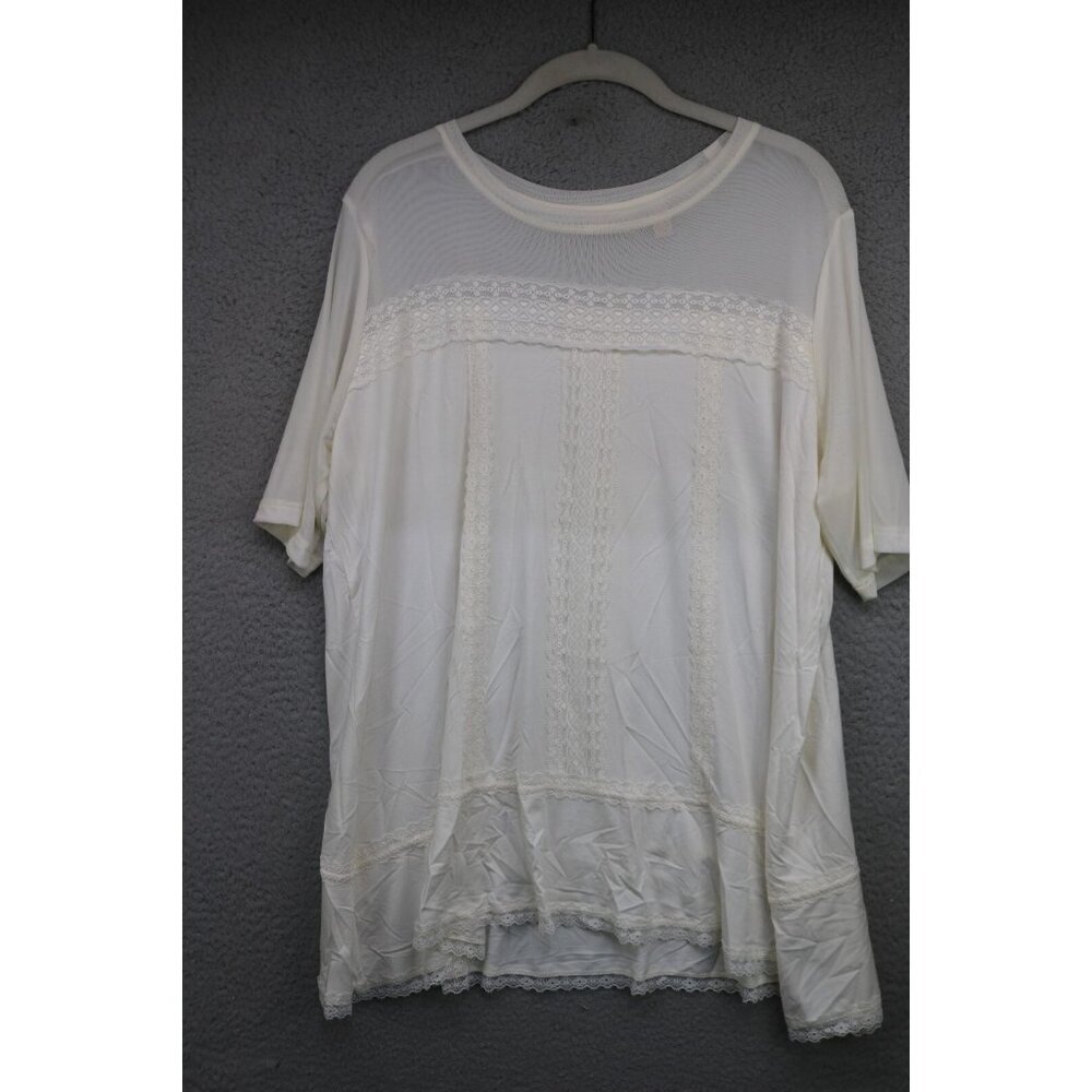 LOGO Lavish Short Sleeve Silky Blouse-Large-Lace Mesh-Cottagecore-Romantic